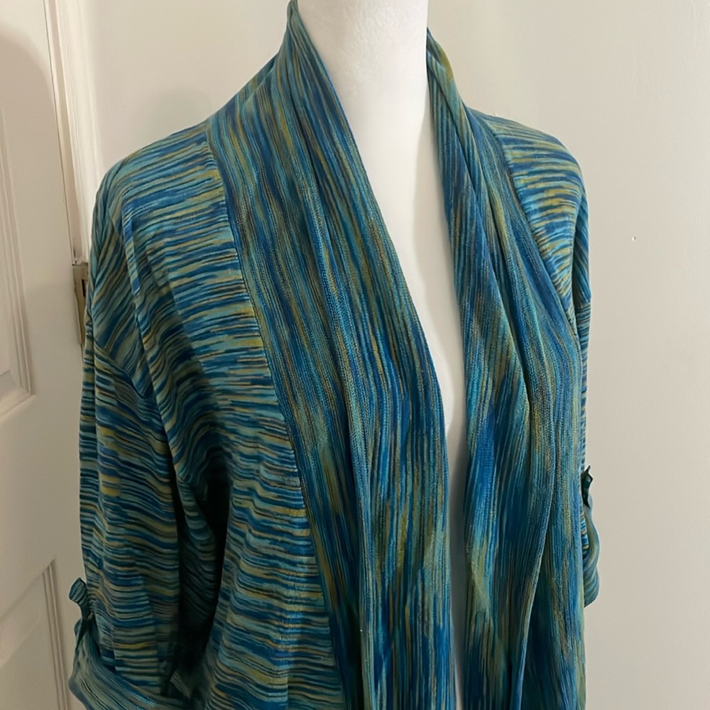 Willi Smith Open Front Cardigan Sweater Size Large Blue Green